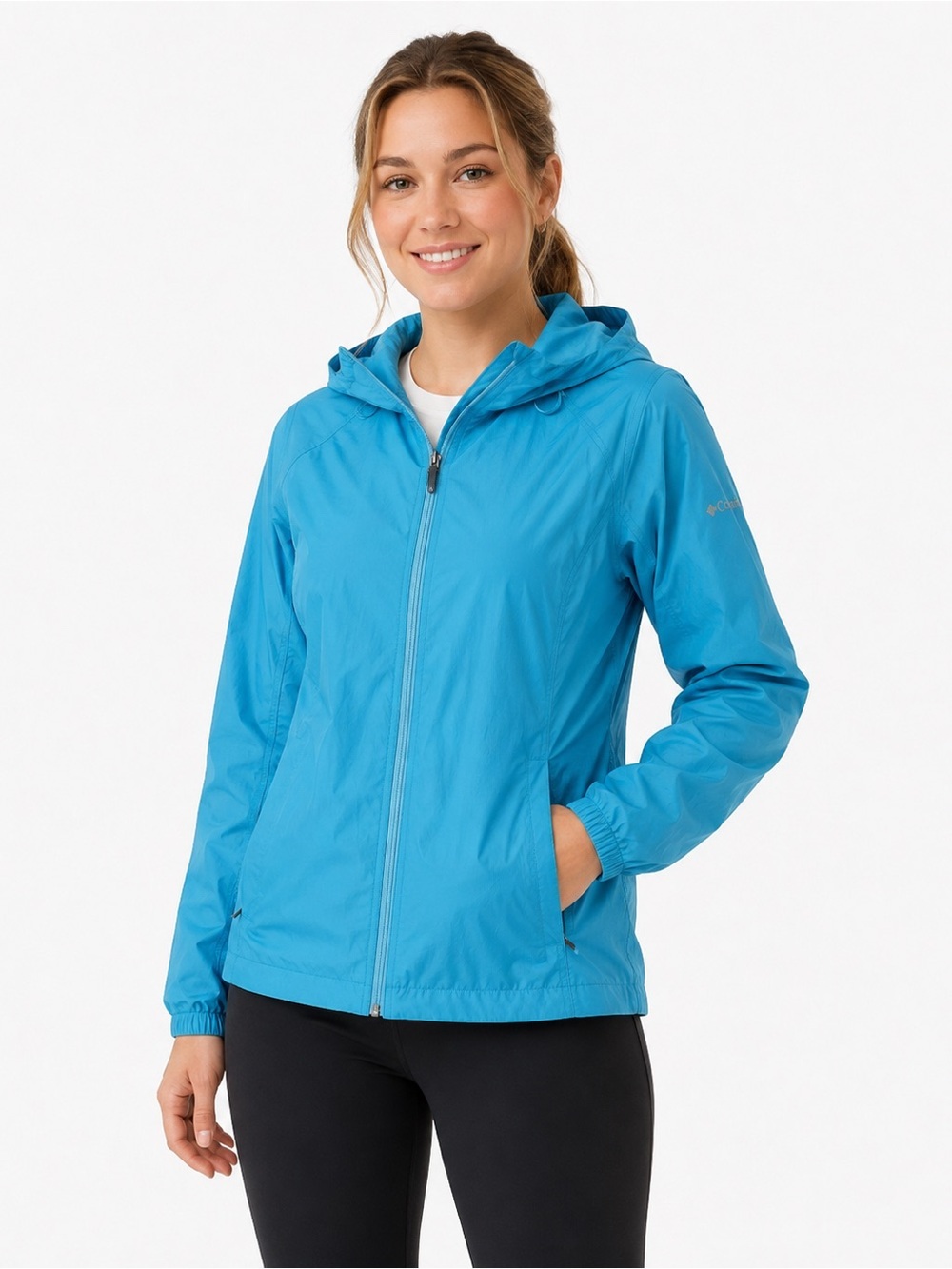 Columbia Women’s Lightweight Windbreaker Hooded Jacket S Teal Blue
